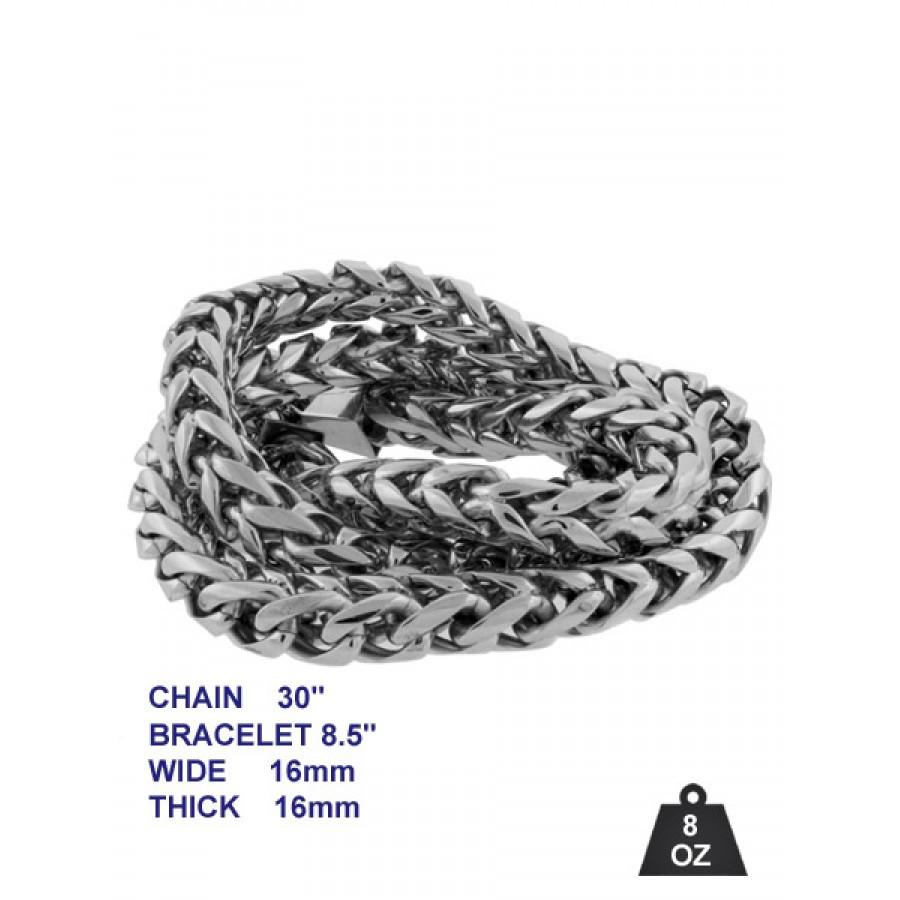 MOAT Steel 10MM Franco Bundle featuring a high gloss stainless steel chain and bracelet, showcasing elegance and hip hop style.